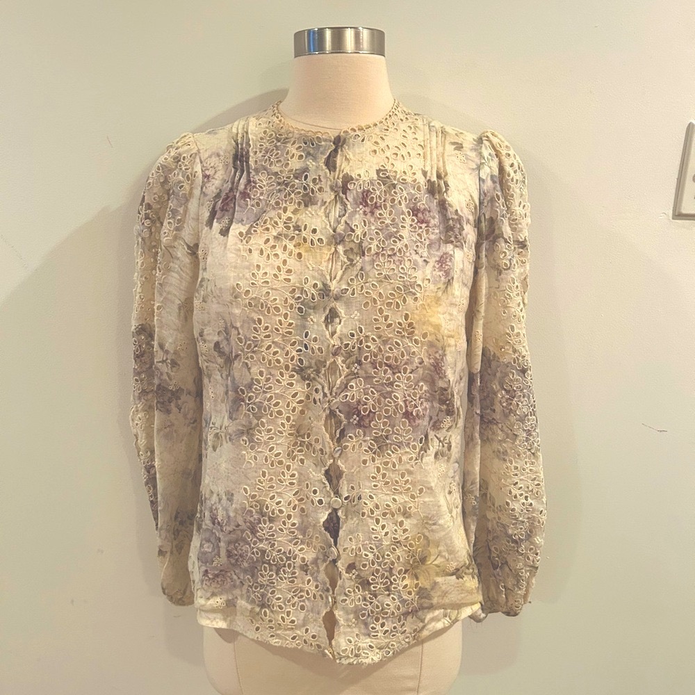 Super chic! Timeless Zimmerman linen floral blouse with embroidery.